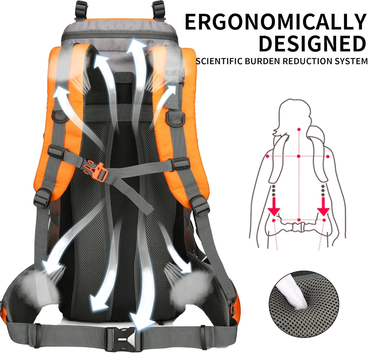 King'sGuard 60L Hiking Backpack Men Women Camping Backpack Waterproof Backpacking Mountaineering Climbing Daypack (Orange)