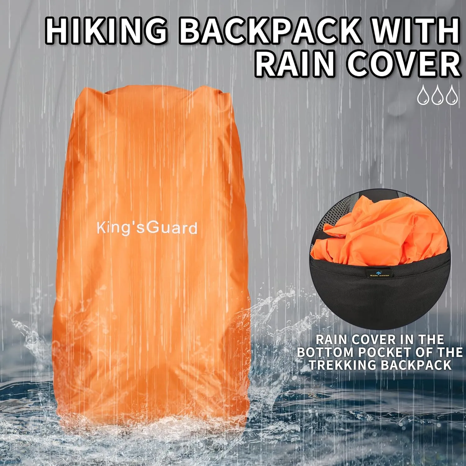 King'sGuard 60L Hiking Backpack Men Women Camping Backpack Waterproof Backpacking Mountaineering Climbing Daypack (Orange)