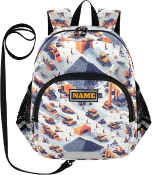 KLL Custom Cute Ears Toddler Day Backpack Leash Little Girls Anti-Lost Personalized Mini Bookbag with Reflective Strip M Construction Scene Highway Construction Bulldozer Bulldozer