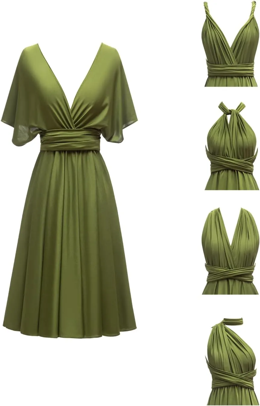 Knee Length Infinity Dress with Bandeau Short Convertible Bridesmaid Dresses Multi-Way Transformer Cocktail Gown