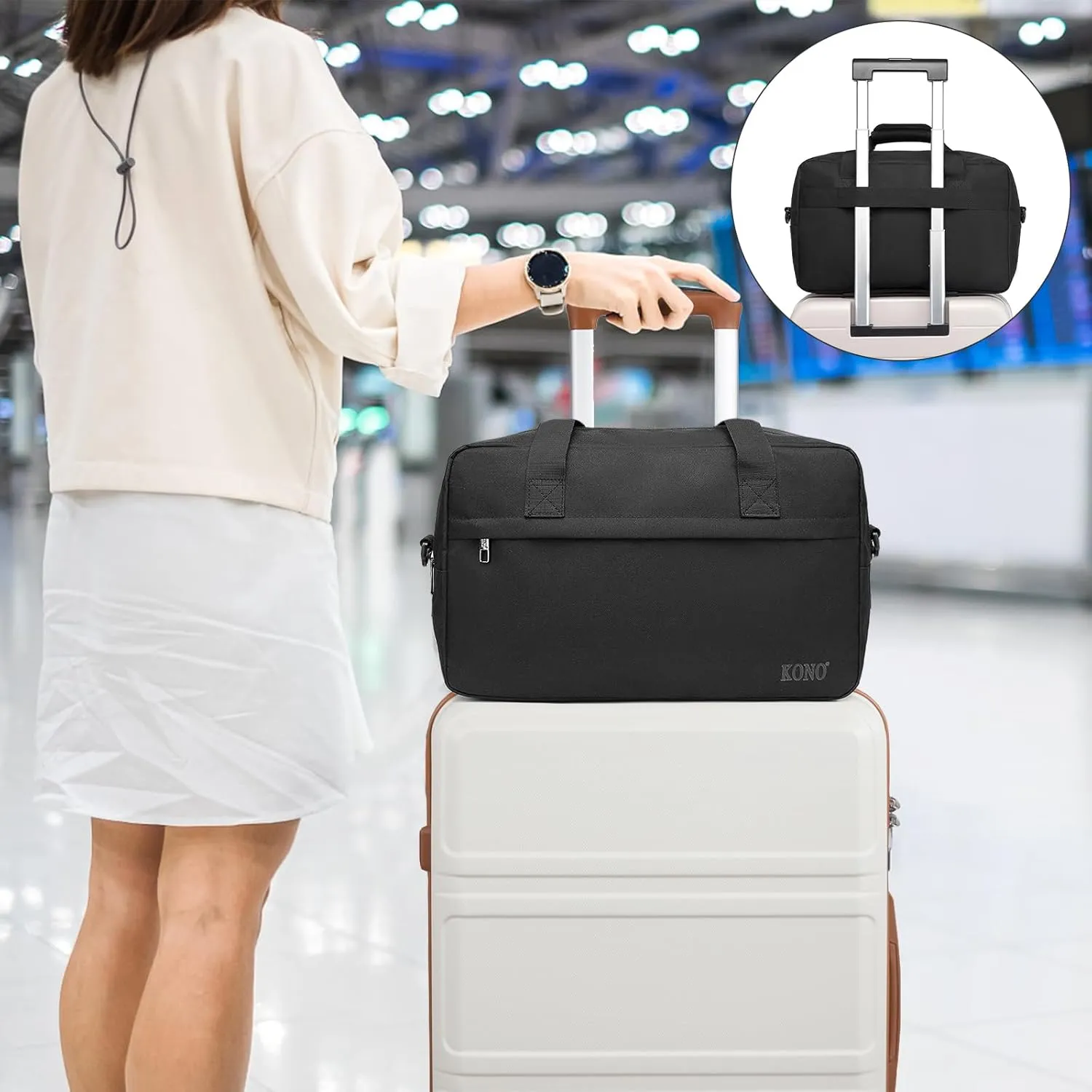 Kono Holdall Cabin Luggage Under Seat Ryanair Flight Carry-on Bag Unisex Sports Travel Duffels Bag, Black, M