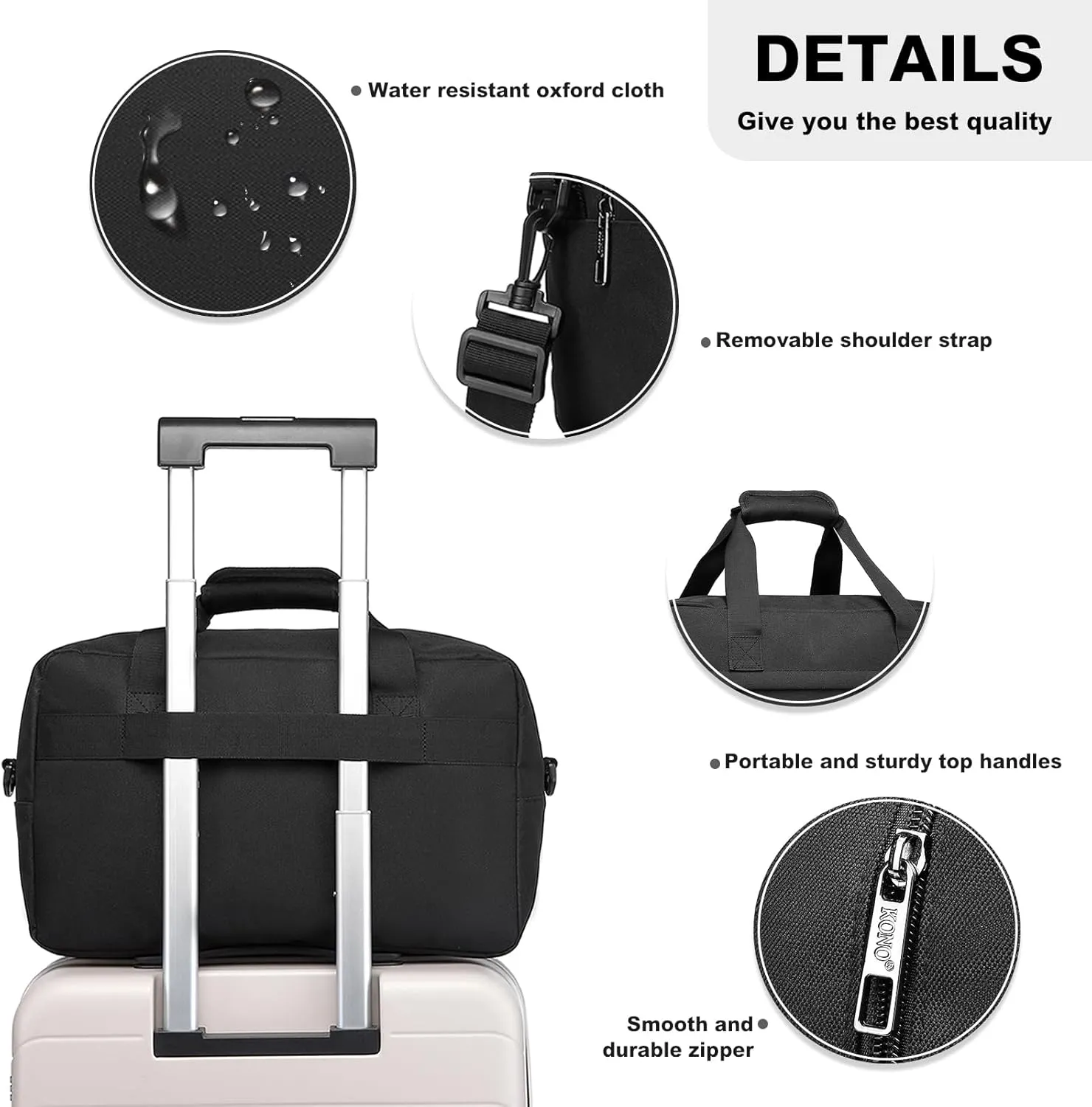 Kono Holdall Cabin Luggage Under Seat Ryanair Flight Carry-on Bag Unisex Sports Travel Duffels Bag, Black, M