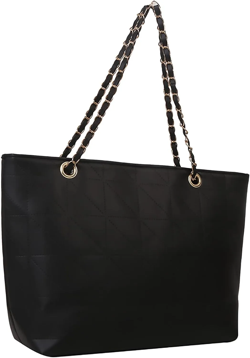 Ladies Fashion Solid Color Leather Diamond Bag Zipper Metal Chain Shoulder Strap Bag Shoulder Bags Men (Black, One Size)