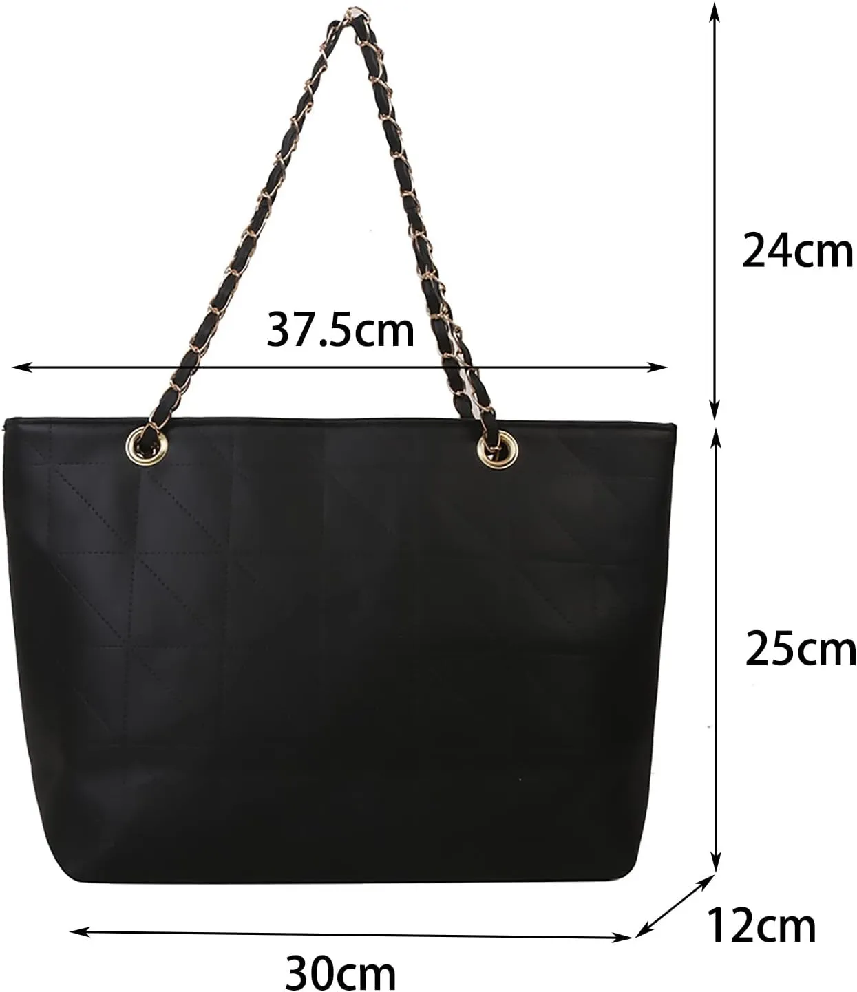 Ladies Fashion Solid Color Leather Diamond Bag Zipper Metal Chain Shoulder Strap Bag Shoulder Bags Men (Black, One Size)