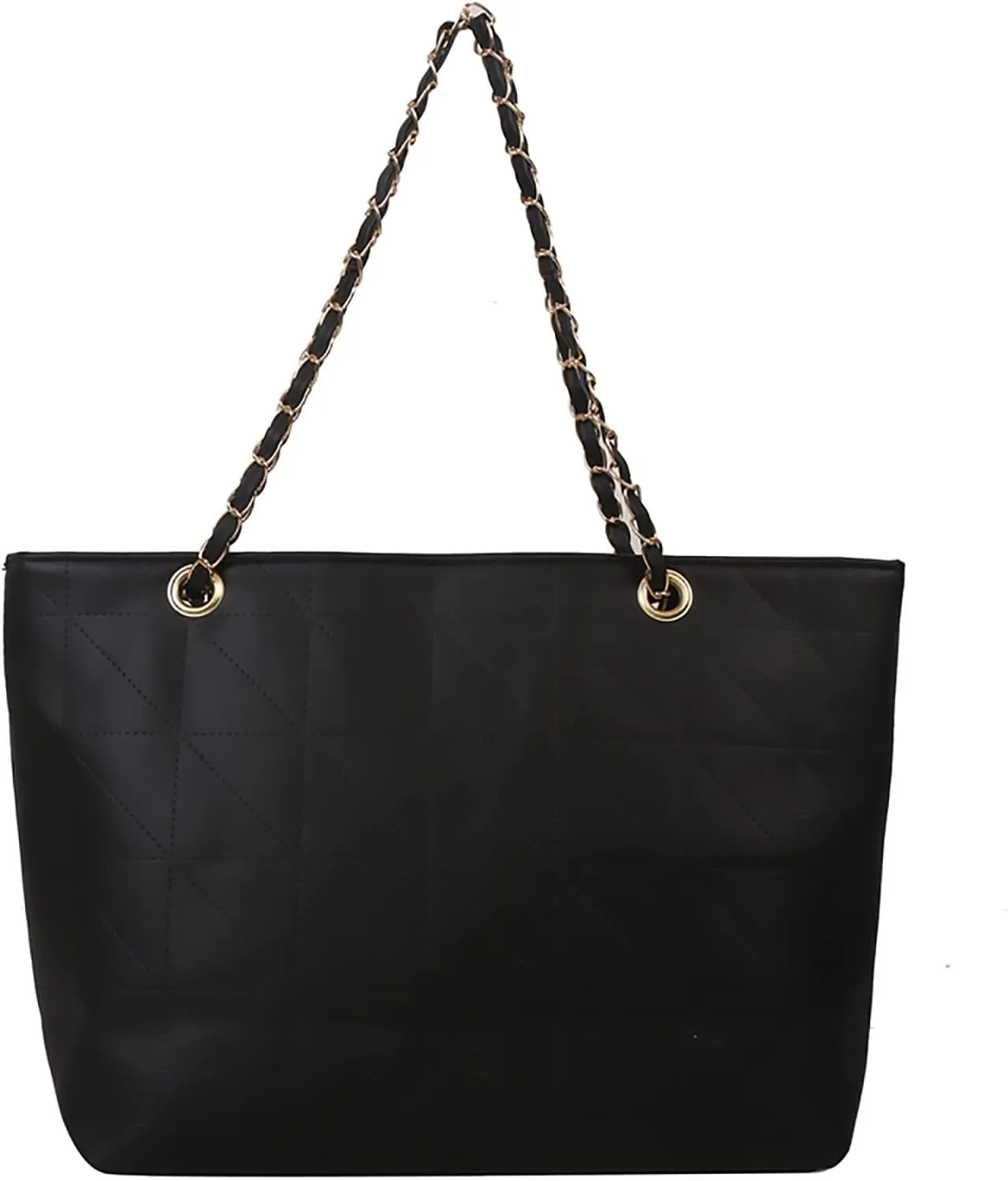 Ladies Fashion Solid Color Leather Diamond Bag Zipper Metal Chain Shoulder Strap Bag Shoulder Bags Men (Black, One Size)
