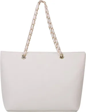 Ladies Fashion Solid Color Leather Diamond Bag Zipper Metal Chain Shoulder Strap Bag Shoulder Bags Men (White, One Size)