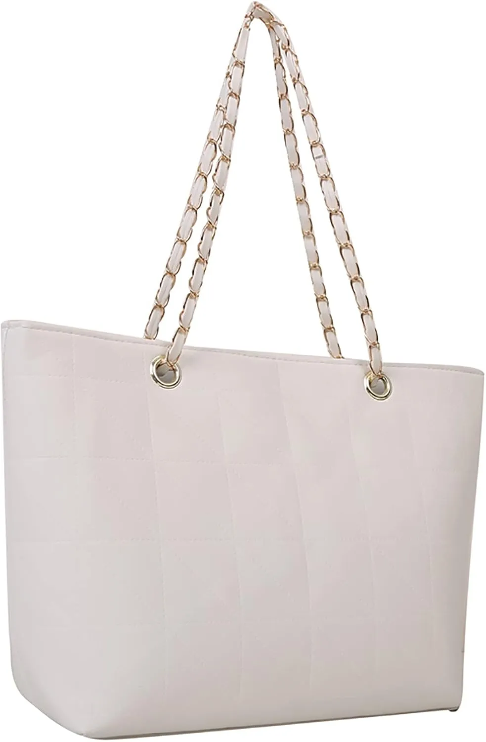 Ladies Fashion Solid Color Leather Diamond Bag Zipper Metal Chain Shoulder Strap Bag Shoulder Bags Men (White, One Size)