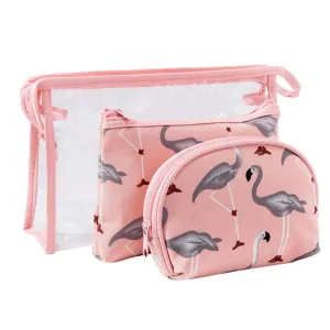 Lady's Cosmetics Portable Zipper Waterproof Transparent Travel Dustproof Storage Bags PVC Clear Makeup Wash Toiletry Bag set of 3 (pink red-crowned crane)