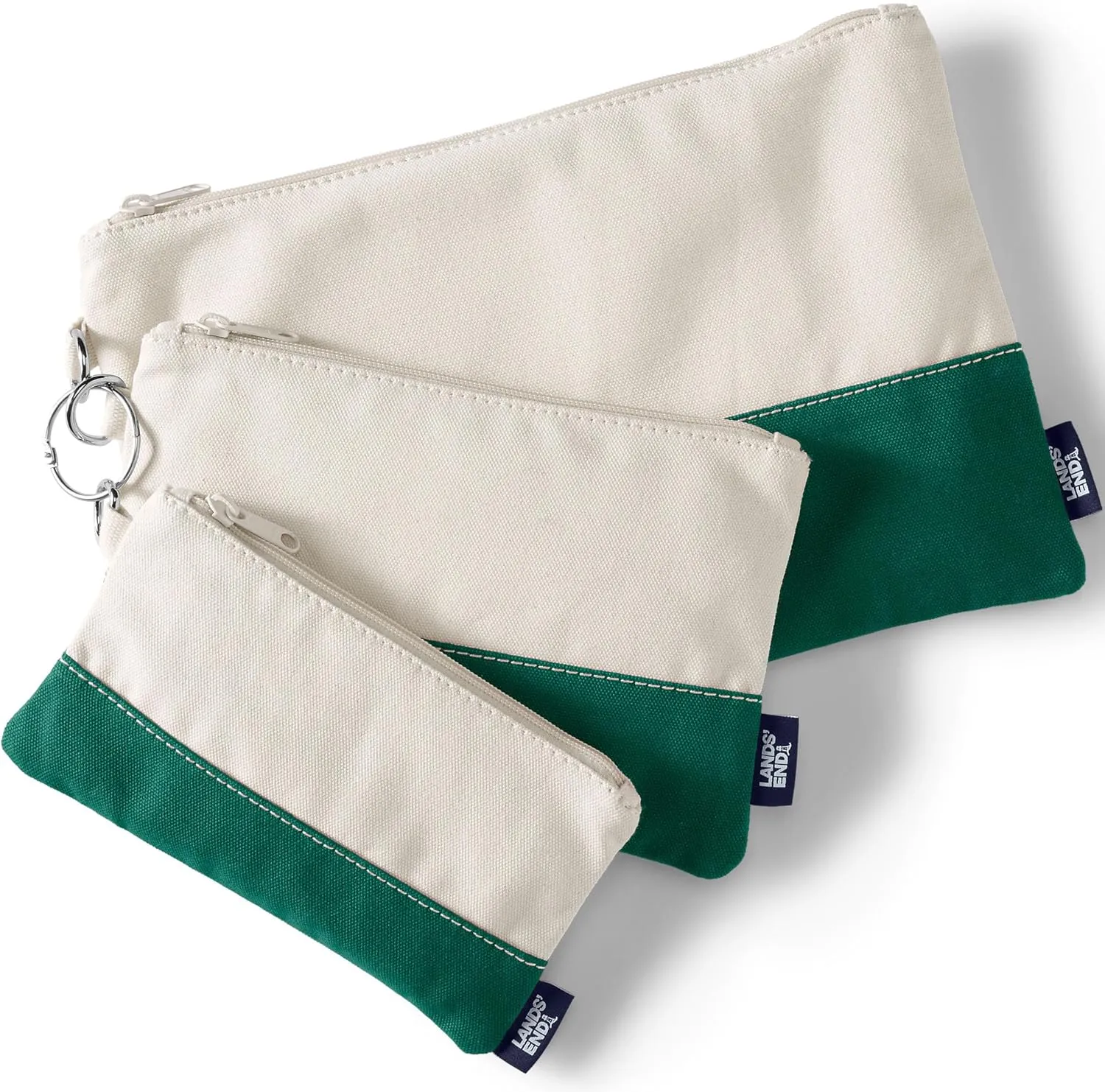 Lands' End Zip Canvas Pouch 3PK Natural/bright Spruce One Size