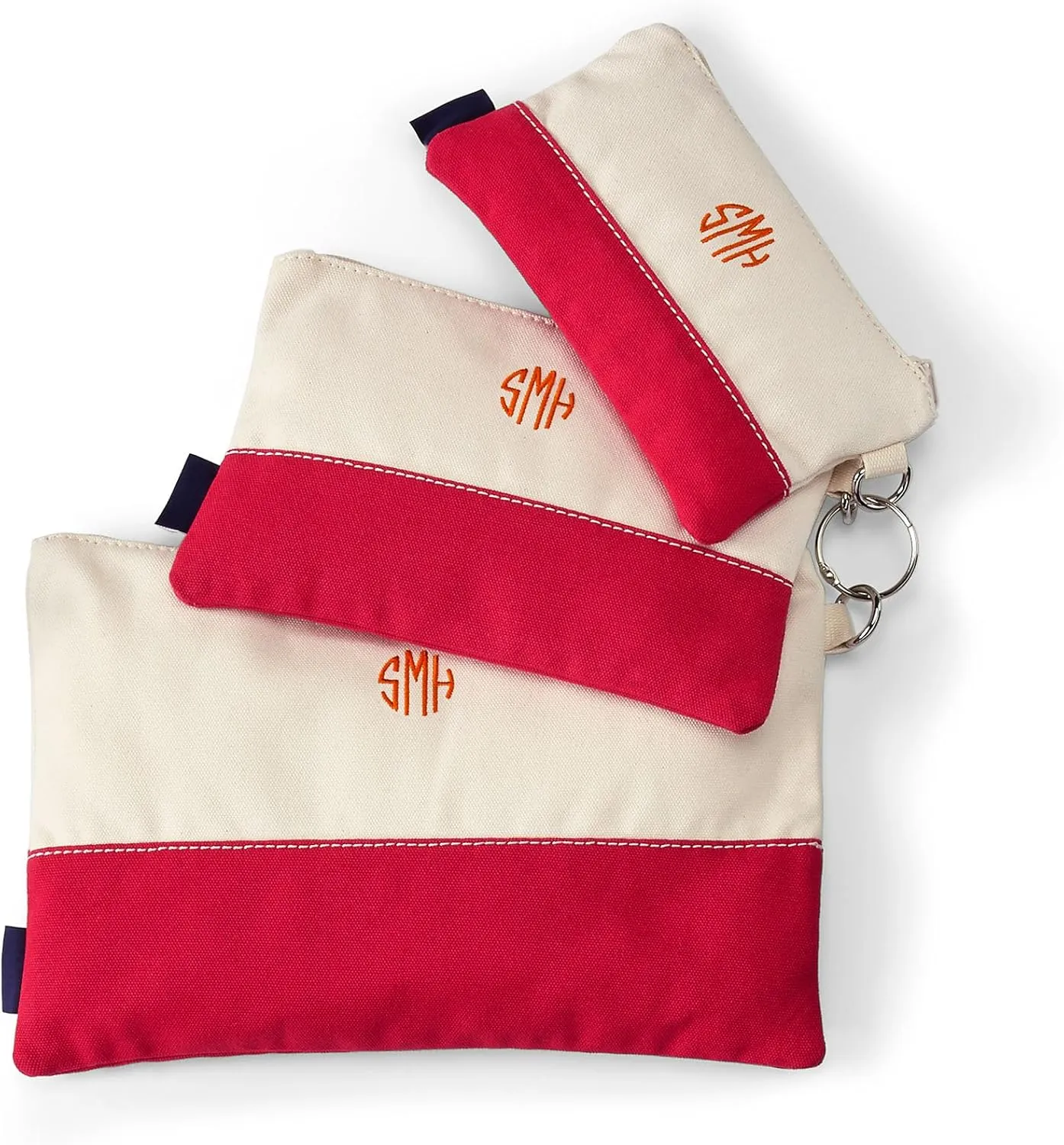 Lands' End Zip Canvas Pouch 3PK Natural/heritage Red One Size