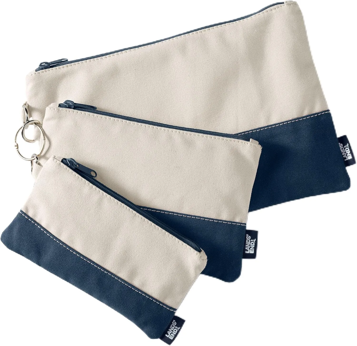 Lands' End Zip Canvas Pouch 3PK Natural/radiant Navy One Size