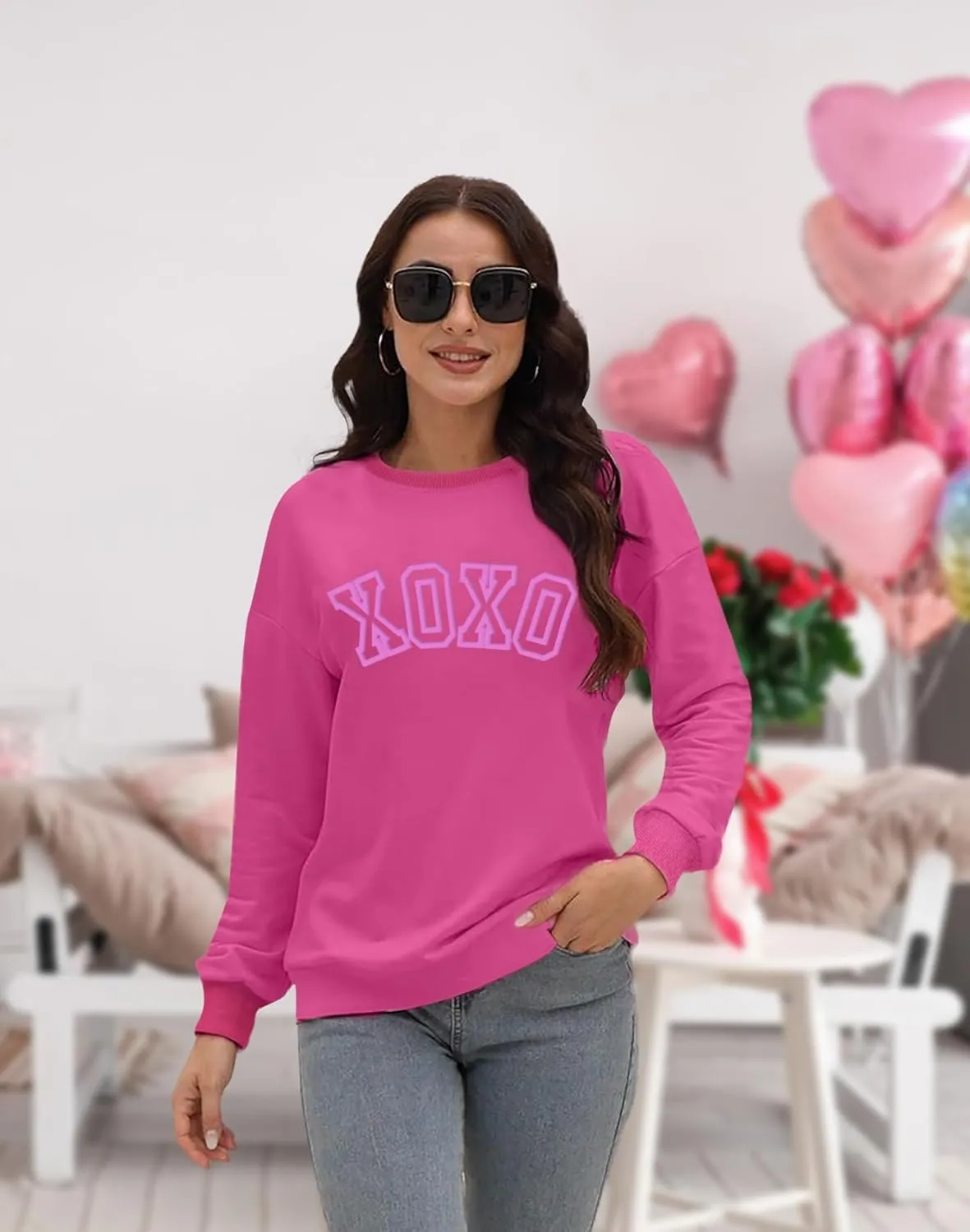 LAZYCHILD Women Valentines Sweatshirt: Cute Heart Graphic Shirts Valentine Pullover Long Sleeve Tops
