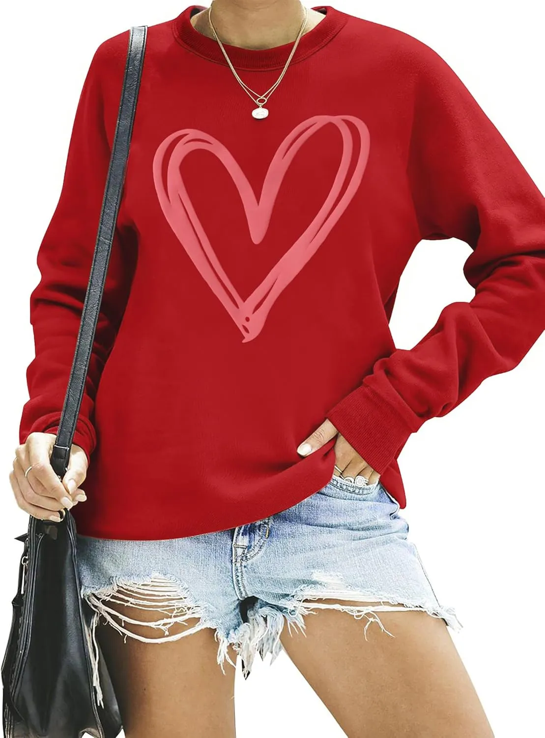 LAZYCHILD Women Valentines Sweatshirt: Cute Heart Graphic Shirts Valentine Pullover Long Sleeve Tops