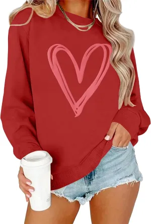 LAZYCHILD Women Valentines Sweatshirt: Cute Heart Graphic Shirts Valentine Pullover Long Sleeve Tops