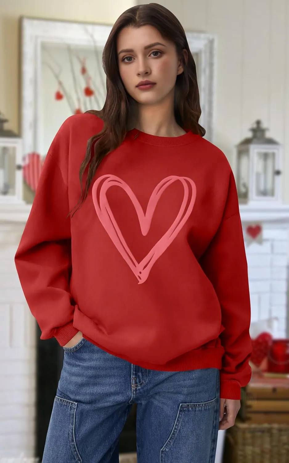 LAZYCHILD Women Valentines Sweatshirt: Cute Heart Graphic Shirts Valentine Pullover Long Sleeve Tops