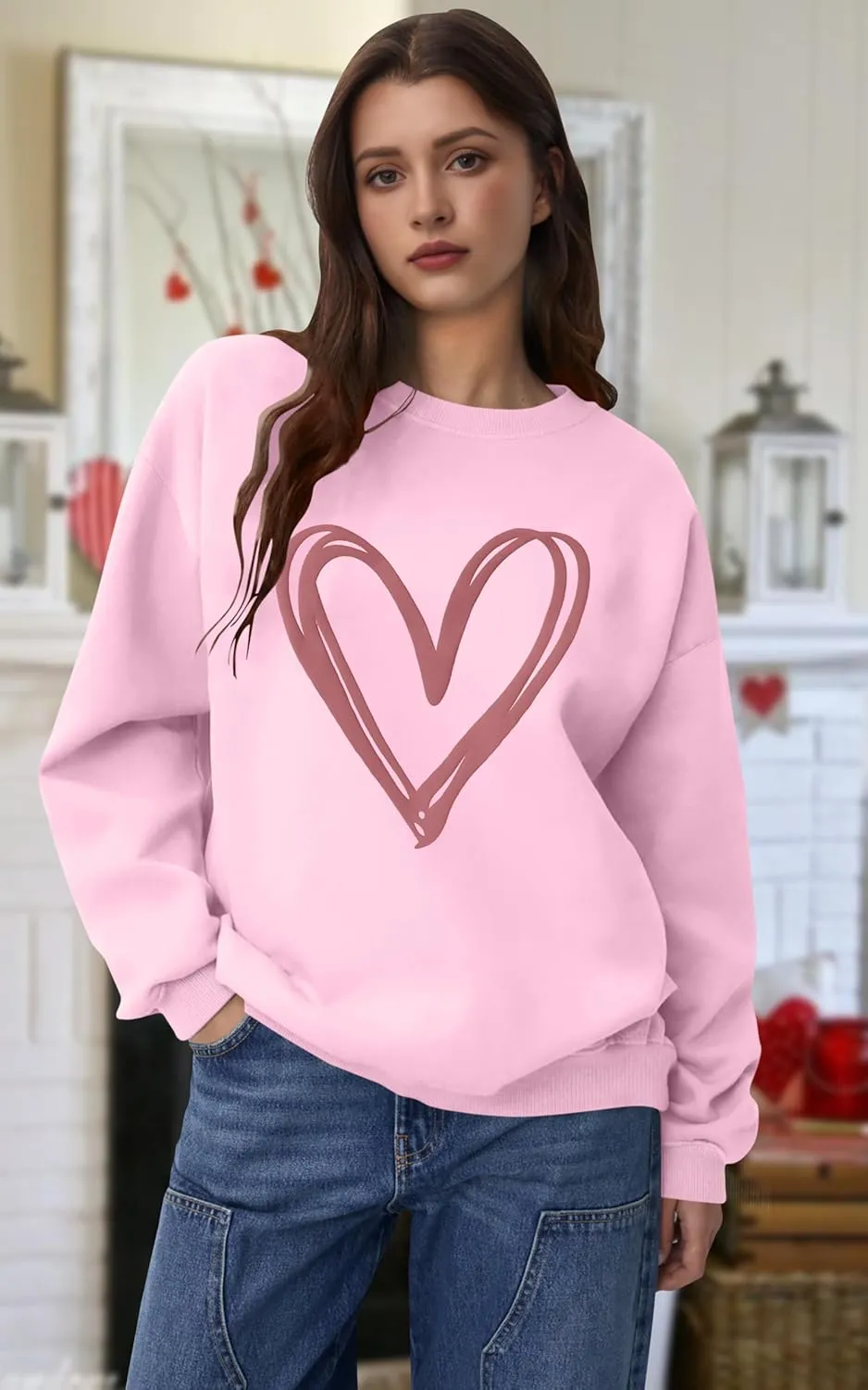 LAZYCHILD Women Valentines Sweatshirt: Cute Heart Graphic Shirts Valentine Pullover Long Sleeve Tops