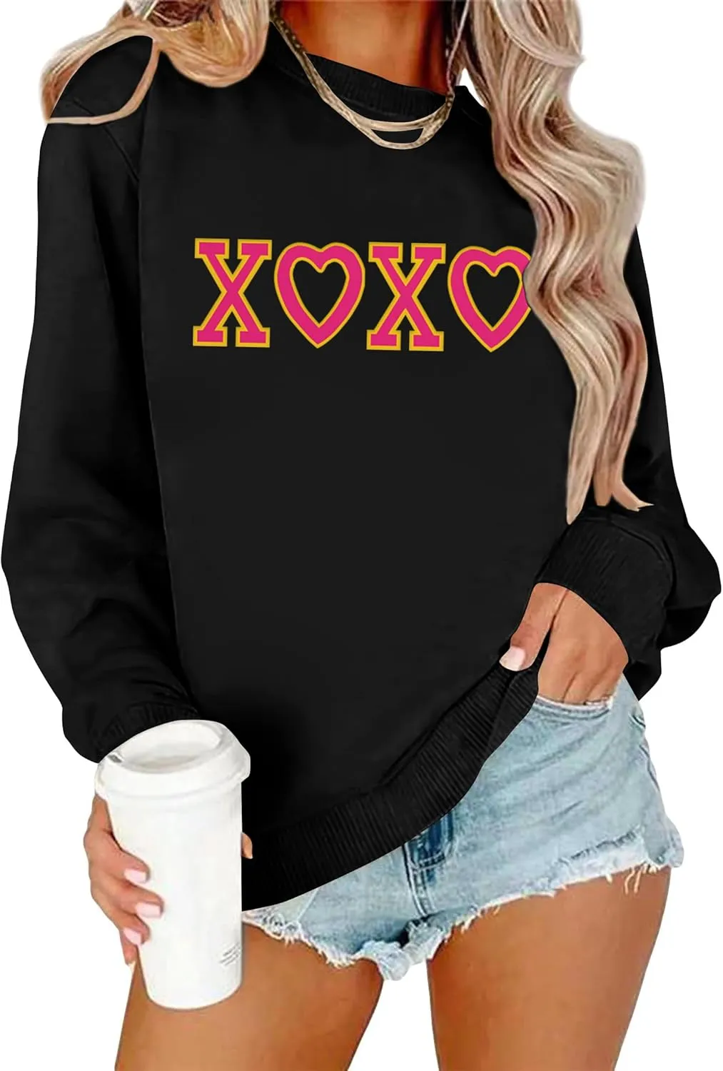 LAZYCHILD Women Valentines Sweatshirt: Cute Heart Graphic Shirts Valentine Pullover Long Sleeve Tops