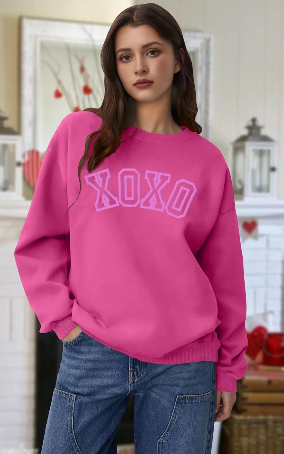 LAZYCHILD Women Valentines Sweatshirt: Cute Heart Graphic Shirts Valentine Pullover Long Sleeve Tops
