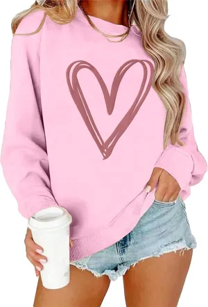 LAZYCHILD Women Valentines Sweatshirt: Cute Heart Graphic Shirts Valentine Pullover Long Sleeve Tops