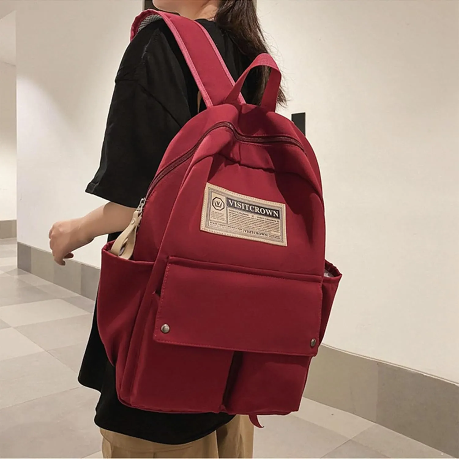 Leather Backpack Purse for Women Convertible Shoulder Bags with Wristlet for Work College Mini Purses for Women(Red)
