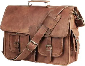 Leather Briefcase 18 inch Laptop Messenger Bag for Men and Women best crossbody Satchel for Office work travel