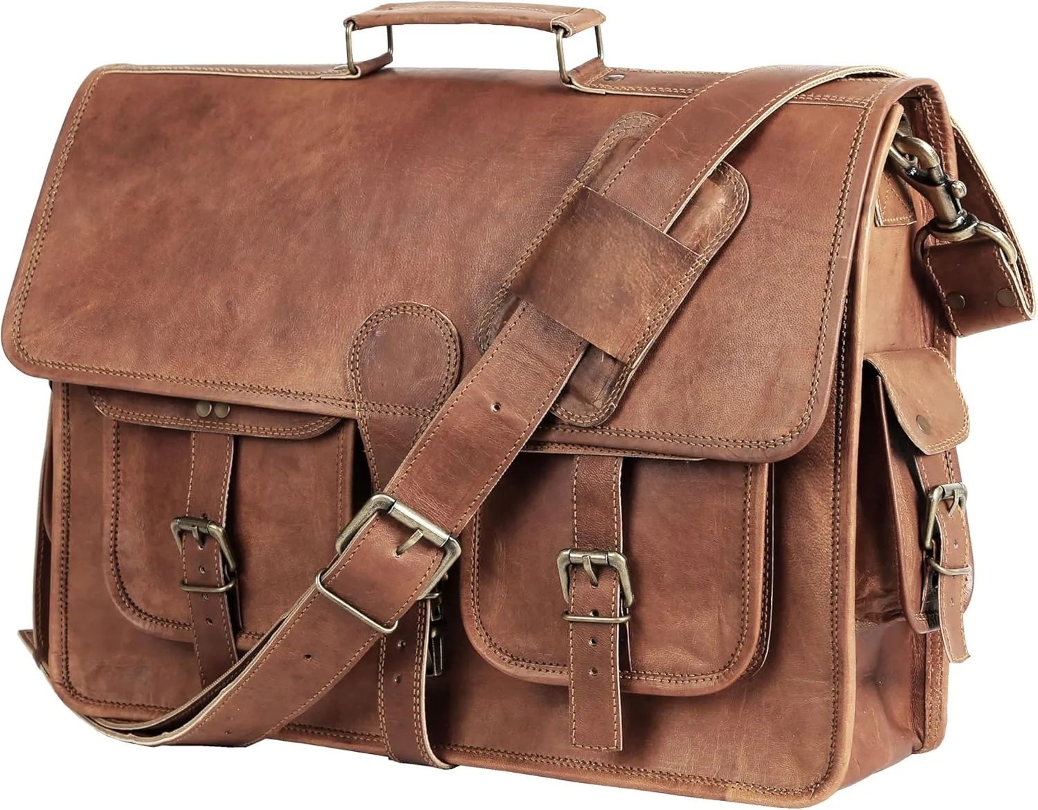 Leather Briefcase 18 inch Laptop Messenger Bag for Men and Women best crossbody Satchel for Office work travel