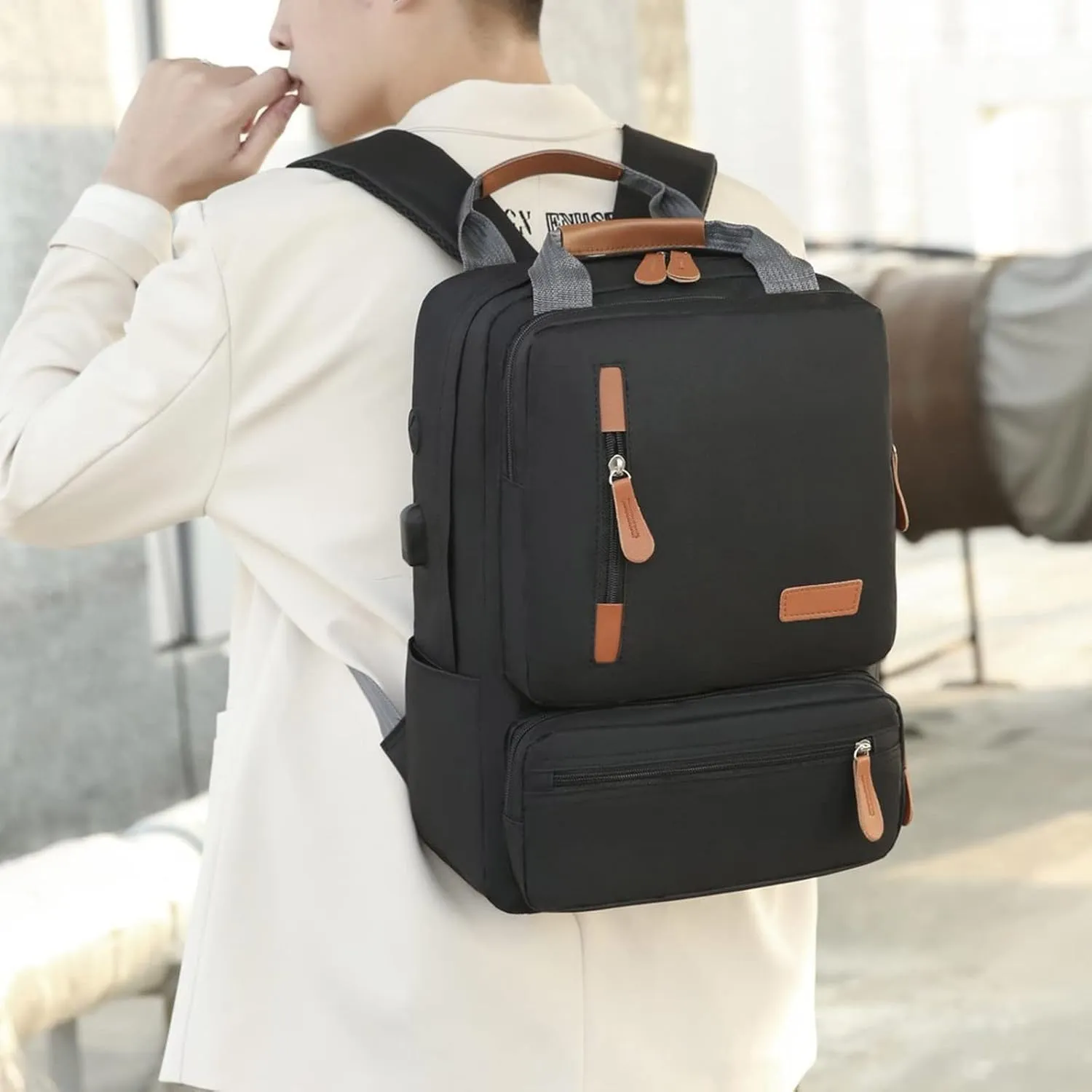 Leather Travel Backpack for Women Casual Daypack with Anti-Theft Back Pocket Stylish Daypack Purse Shoulder Bag(Black)