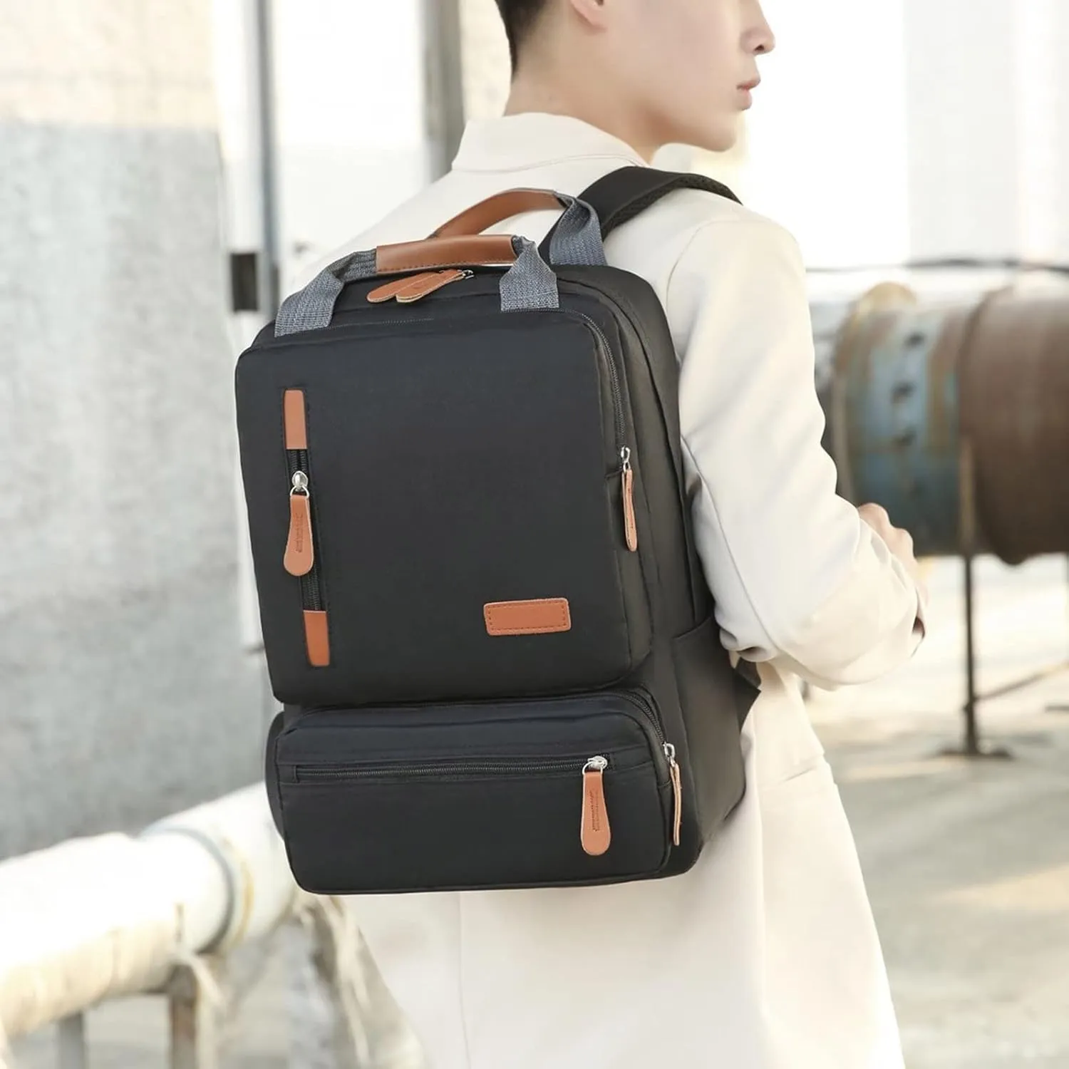 Leather Travel Backpack for Women Casual Daypack with Anti-Theft Back Pocket Stylish Daypack Purse Shoulder Bag(Black)