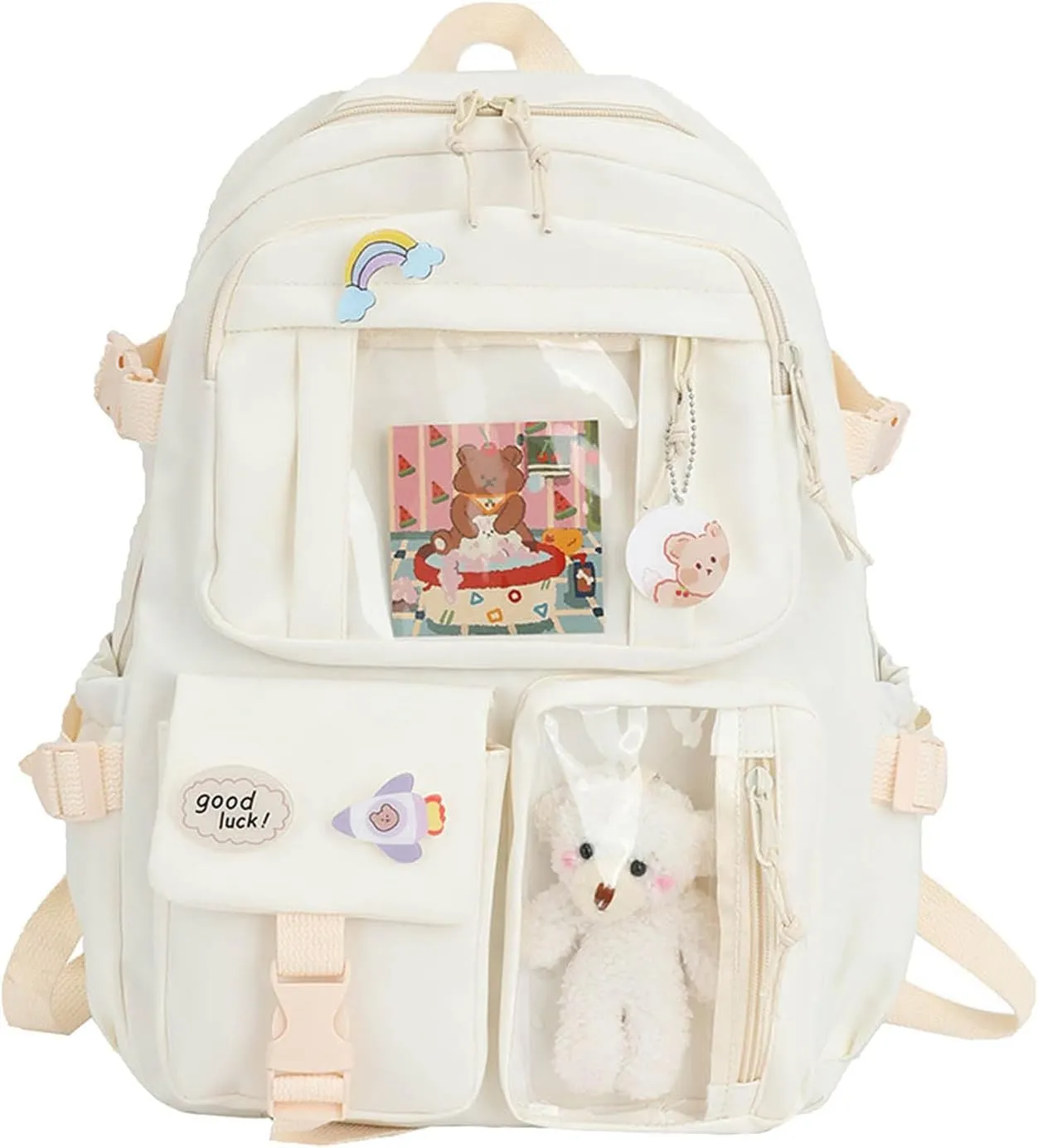 Leather Travel Backpack for Women Soft Rucksack Ladies Shoulder Bags Medium Anti Theft Crossbody Bags for Women(Beige)