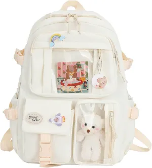 Leather Travel Backpack for Women Soft Rucksack Ladies Shoulder Bags Medium Anti Theft Crossbody Bags for Women(Beige)