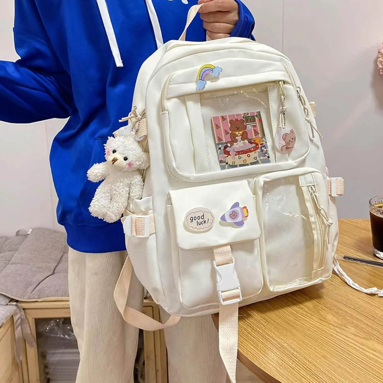Leather Travel Backpack for Women Soft Rucksack Ladies Shoulder Bags Medium Anti Theft Crossbody Bags for Women(Beige)