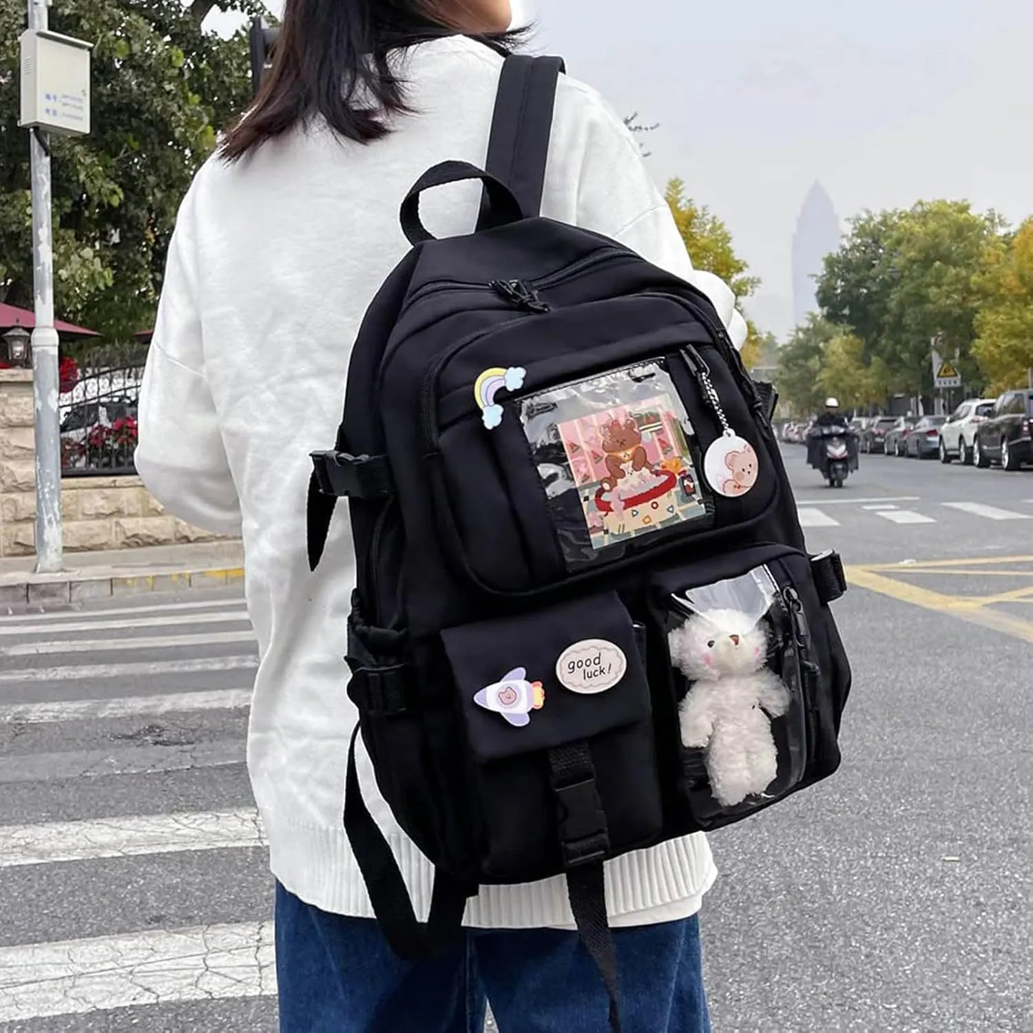 Leather Travel Backpack for Women Soft Rucksack Ladies Shoulder Bags Medium Anti Theft Crossbody Bags for Women(Black)