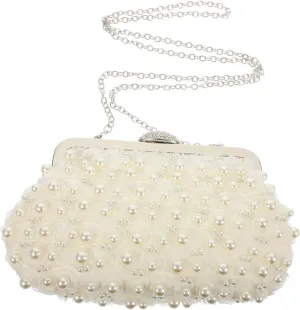 LIFKOME Luxury Pearl Handbag Rose Gold Evening Bag Clutch Bag for Women for Wedding Prom Cocktail Party