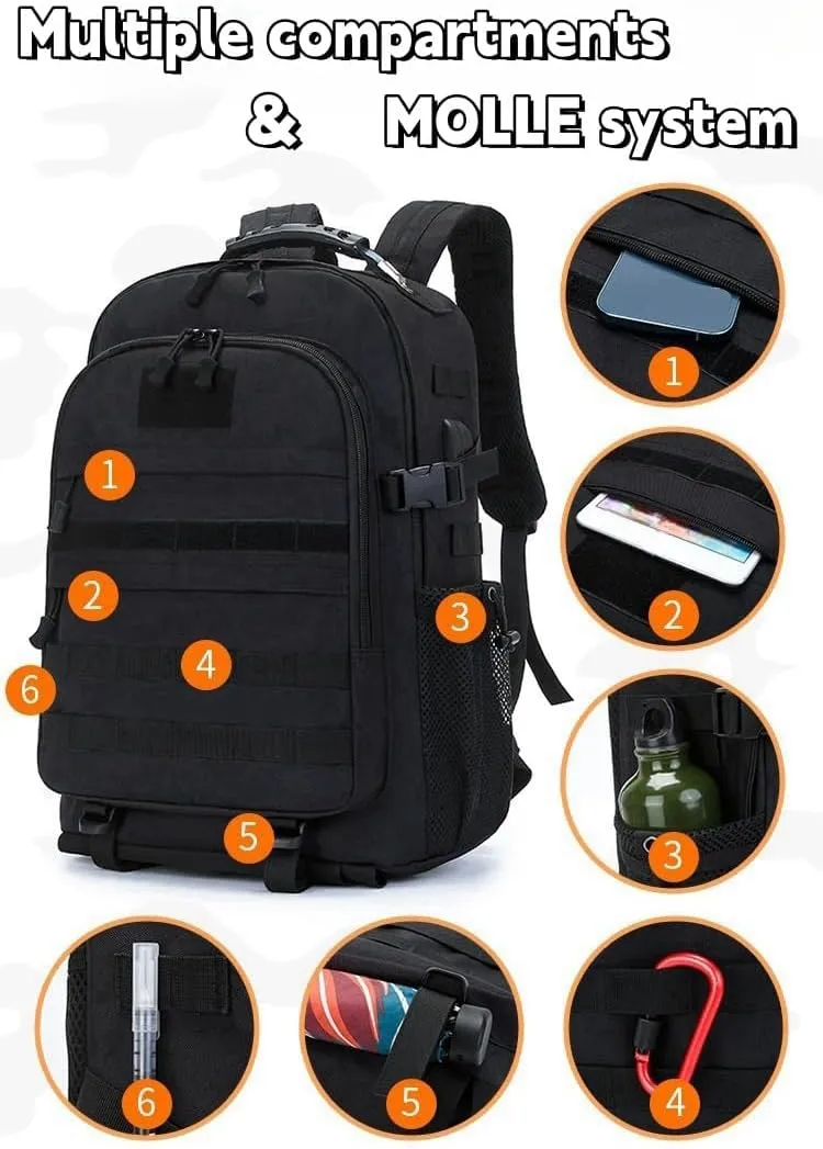 Light tactical backpack, College backpacksUSB charging port Hiking/climbing/camping/outdoor travel backpack (Black)