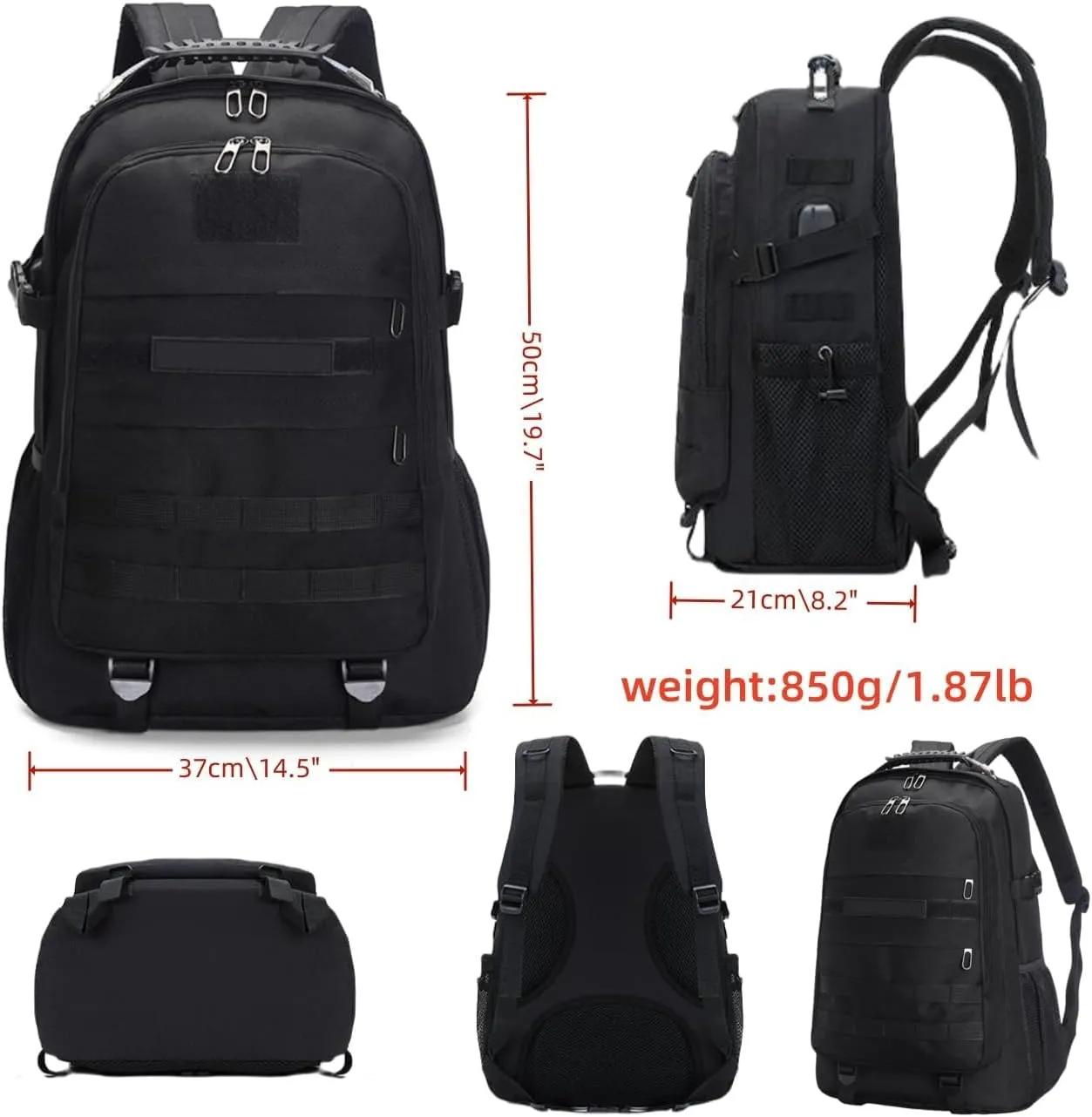Light tactical backpack, College backpacksUSB charging port Hiking/climbing/camping/outdoor travel backpack (Black)