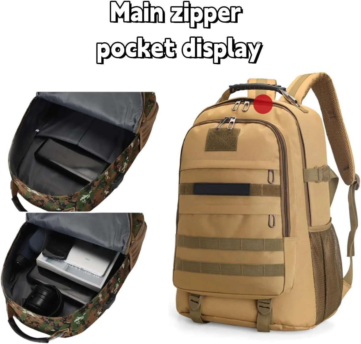 Light tactical backpack, College backpacksUSB charging port Hiking/climbing/camping/outdoor travel backpack (Khaki)