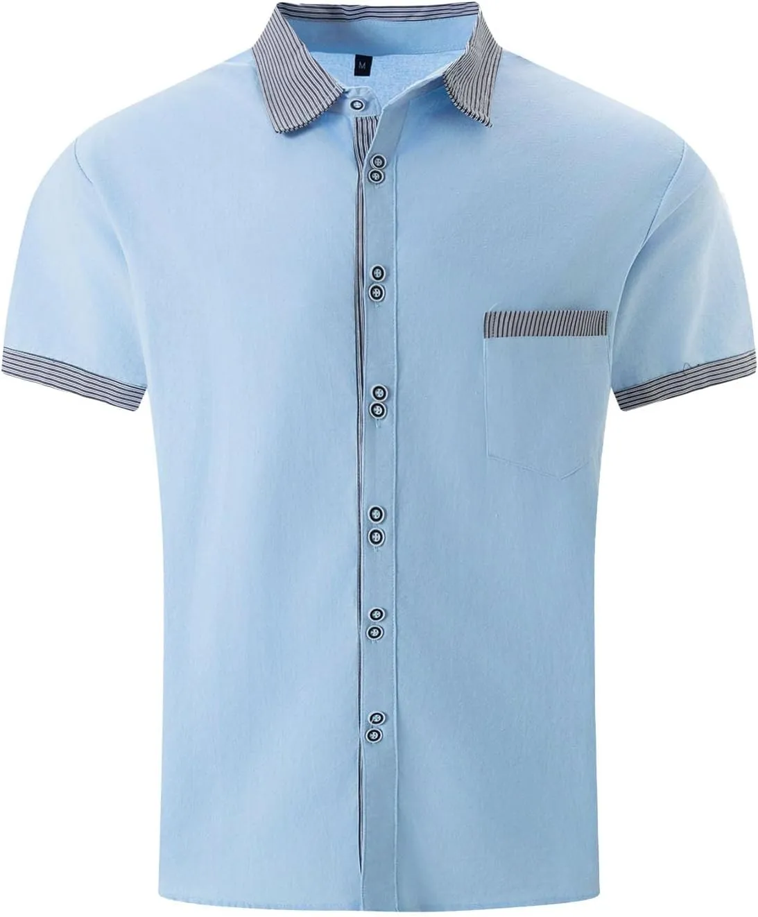 Linen Button Down Shirt Men Loose Comfy Short Sleeve Color Block Blouses with Pocket Casual Business Solid Shirts Top
