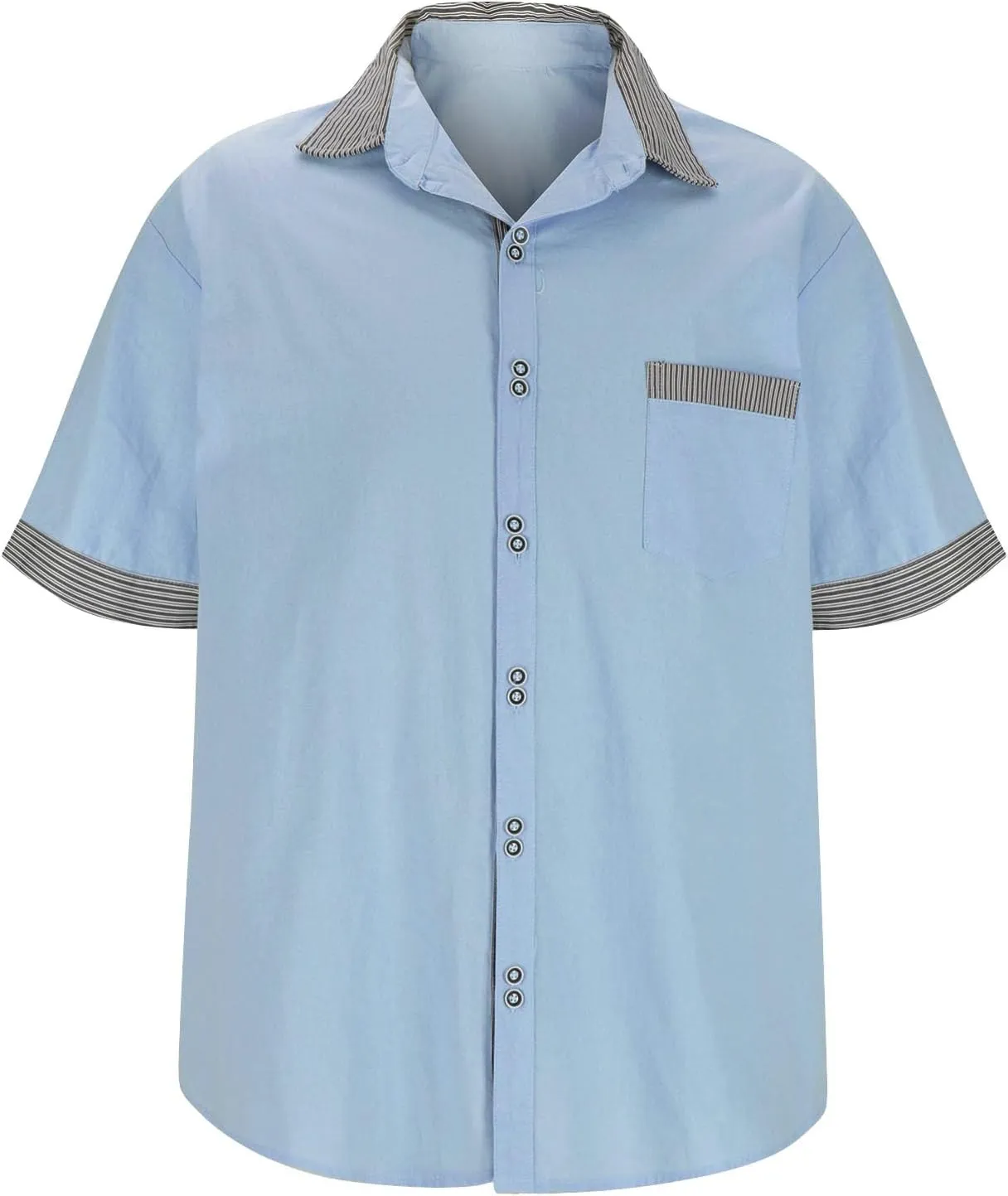 Linen Button Down Shirt Men Loose Comfy Short Sleeve Color Block Blouses with Pocket Casual Business Solid Shirts Top