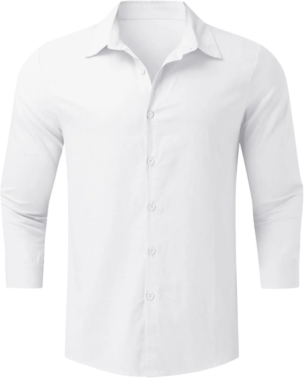 Linen Shirts for Men Big and Tall Casual Button Down Long Sleeve Solid Spread Collar Shirt Summer Hawaiian Beach Tops