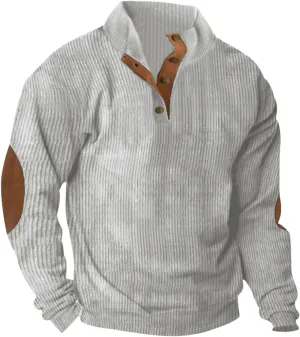 Long Sleeve Shirts for Men Lightweight Quater Button Down Stand Collar Corduroy Shirt Casual Sweatshirt Sweater