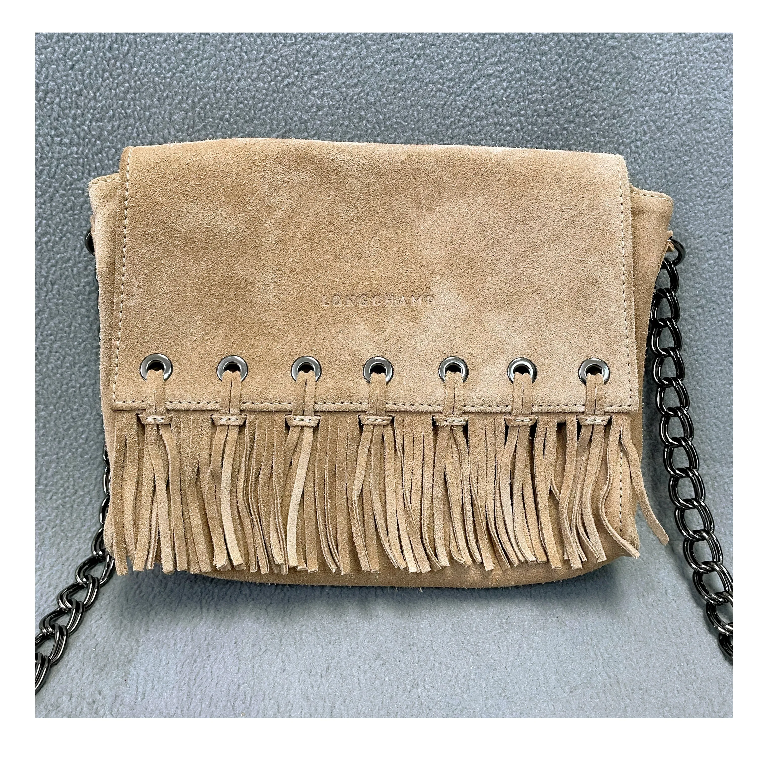 Longchamp tan suede Paris Rocks N Folk Crossbody bag, NEW WITH TAGS!