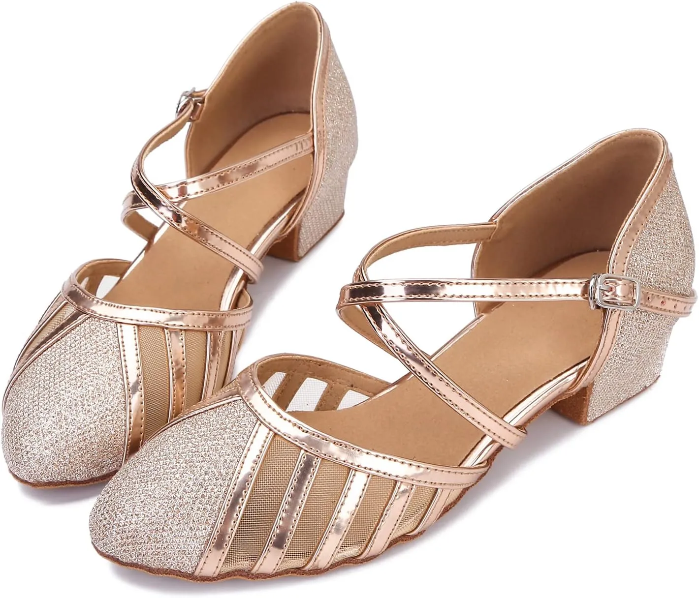 Low Heel Ballroom Dance Shoes Women Latin Salsa Wedding Practice Dancing Shoes Sparkle Comfortable Closed Toe Dance Heels 1.5inch