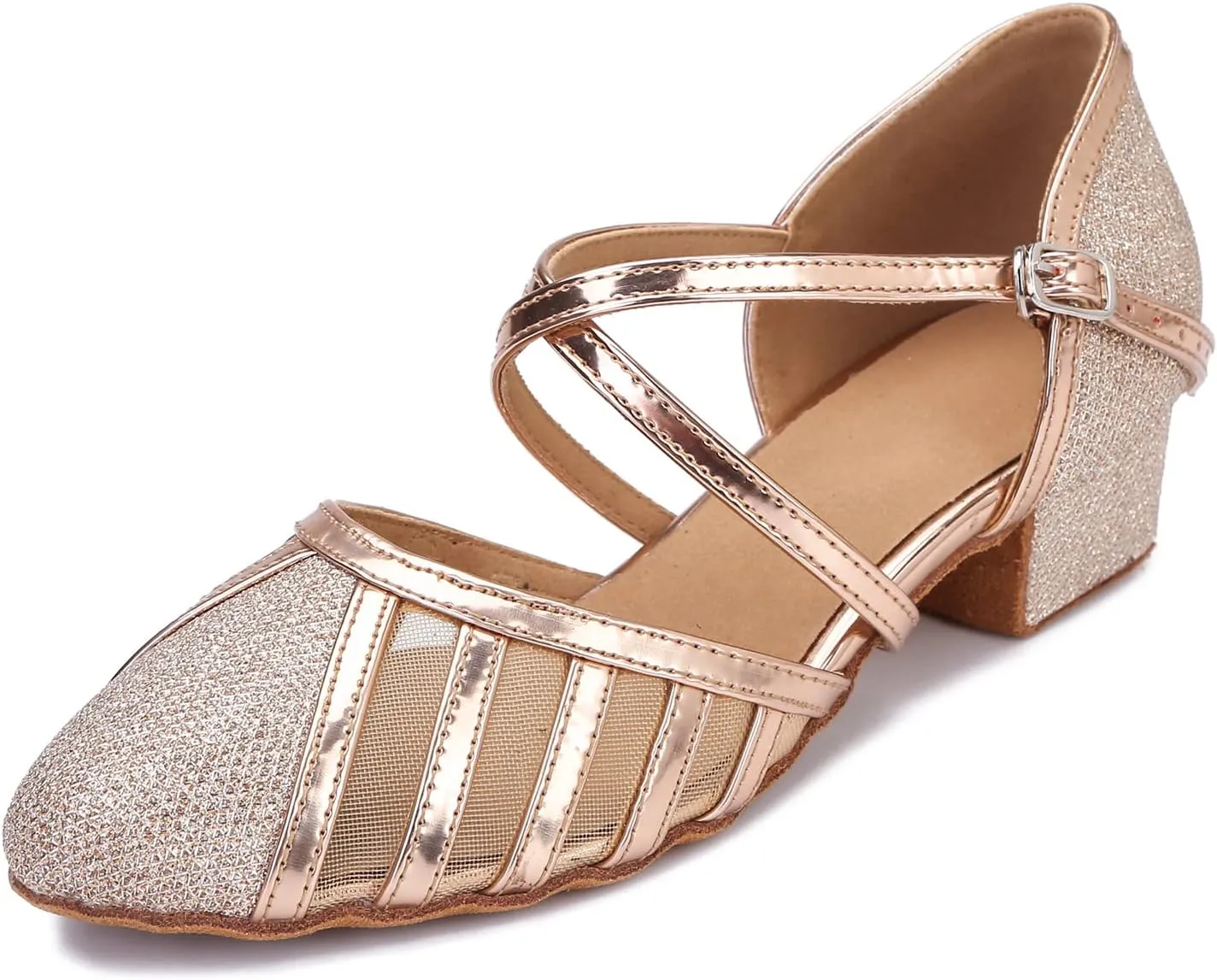 Low Heel Ballroom Dance Shoes Women Latin Salsa Wedding Practice Dancing Shoes Sparkle Comfortable Closed Toe Dance Heels 1.5inch