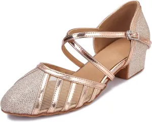 Low Heel Ballroom Dance Shoes Women Latin Salsa Wedding Practice Dancing Shoes Sparkle Comfortable Closed Toe Dance Heels 1.5inch