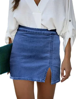 luvamia Jean Skirt for Women with Slit High Wasited Bodycon Stretch Pencil Mini Short Denim Skirts