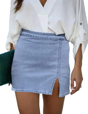 luvamia Jean Skirt for Women with Slit High Wasited Bodycon Stretch Pencil Mini Short Denim Skirts