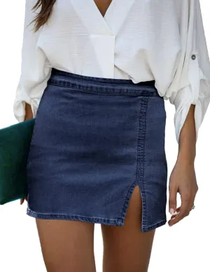 luvamia Jean Skirt for Women with Slit High Wasited Bodycon Stretch Pencil Mini Short Denim Skirts