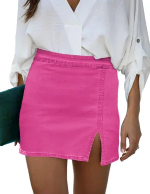 luvamia Jean Skirt for Women with Slit High Wasited Bodycon Stretch Pencil Mini Short Denim Skirts