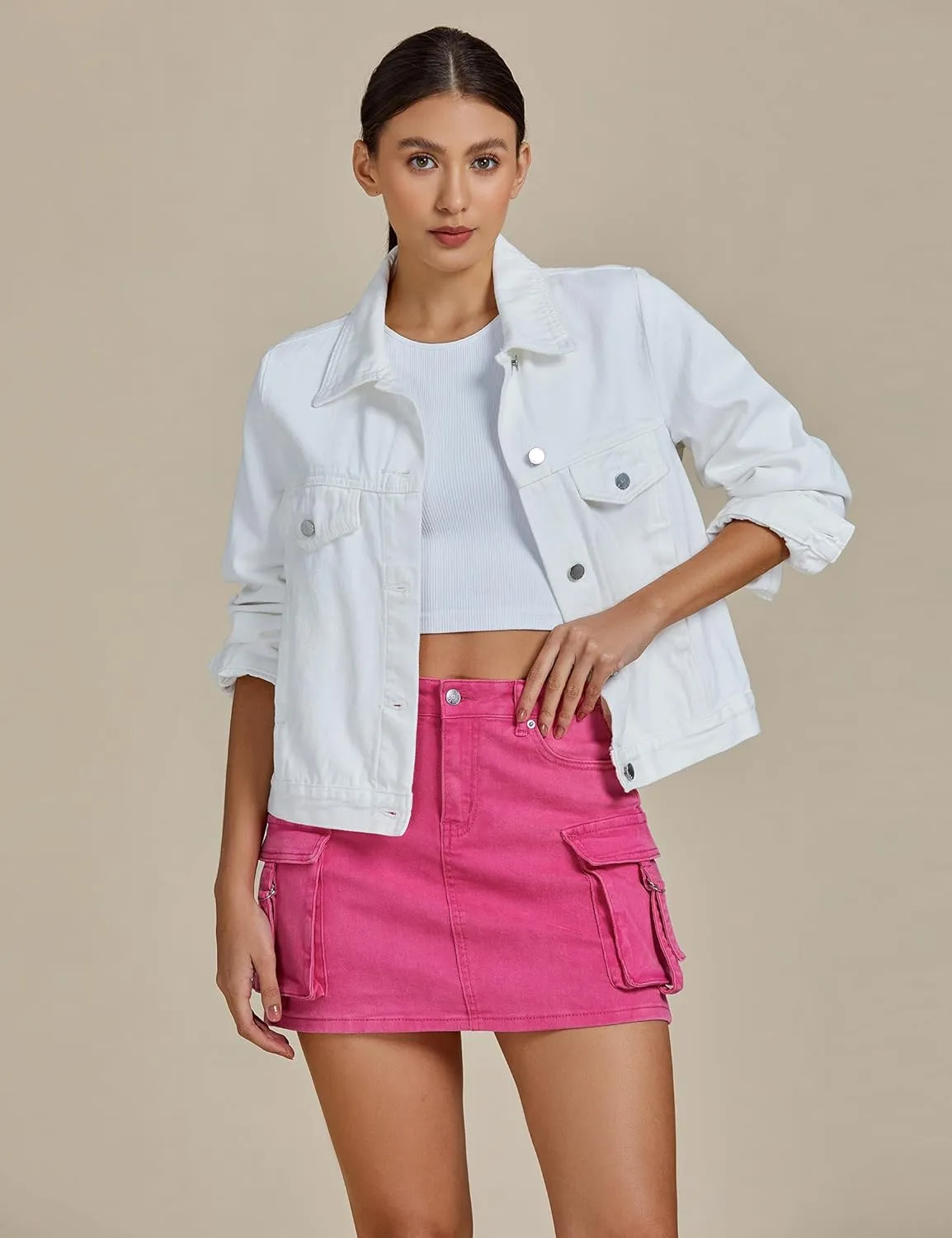 luvamia Jean Skirts for Women Denim Stretchy Cargo High Waisted Trendy Y2K Mini Skirt with Utility Pockets