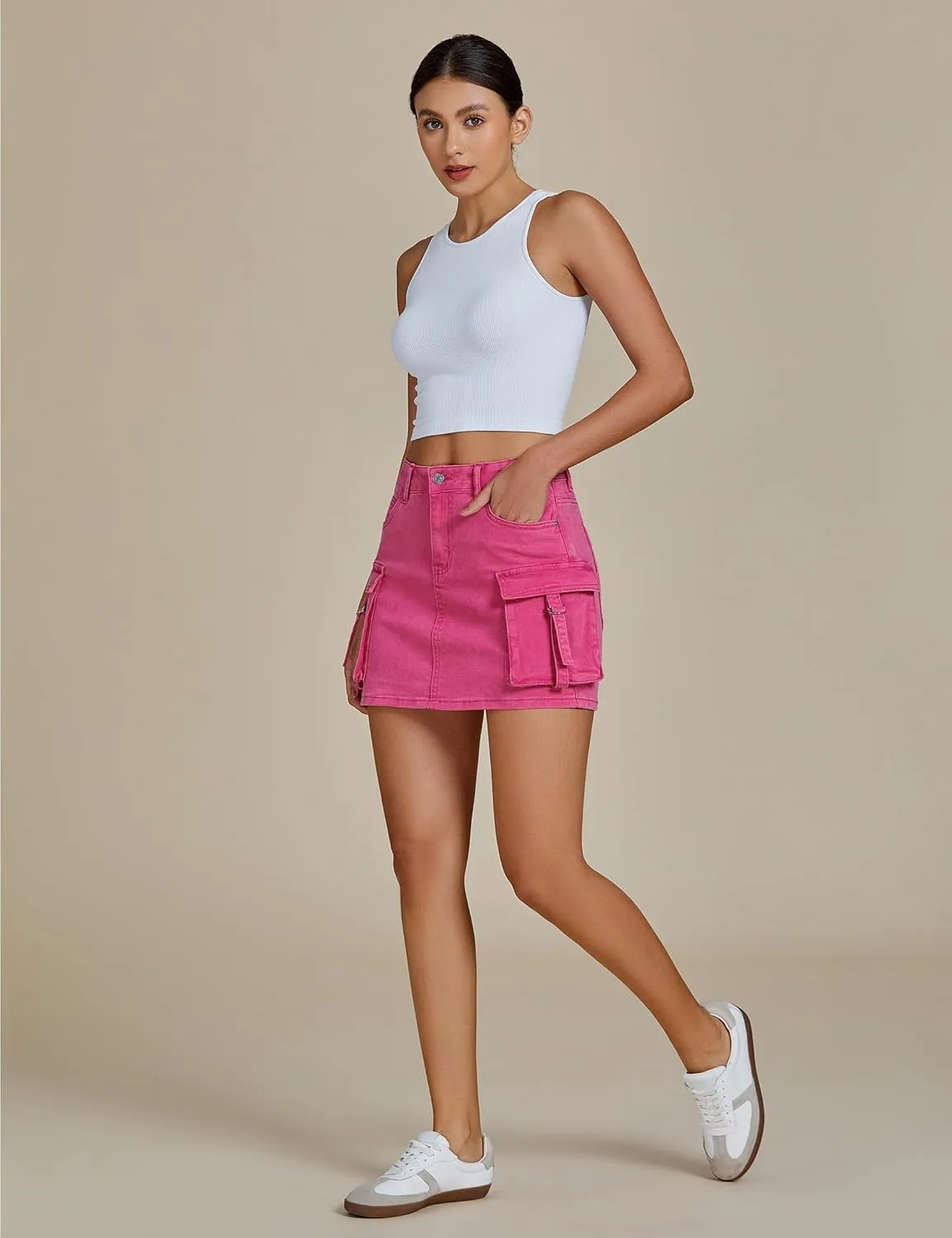 luvamia Jean Skirts for Women Denim Stretchy Cargo High Waisted Trendy Y2K Mini Skirt with Utility Pockets